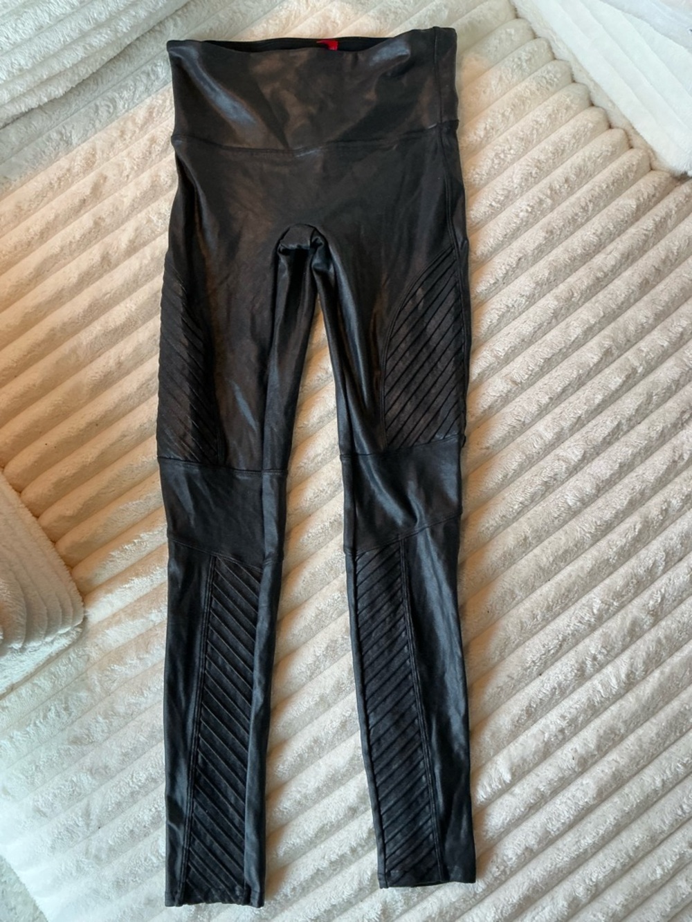 SPANX Faux Leather Moto Leggings Black High Rise Size M